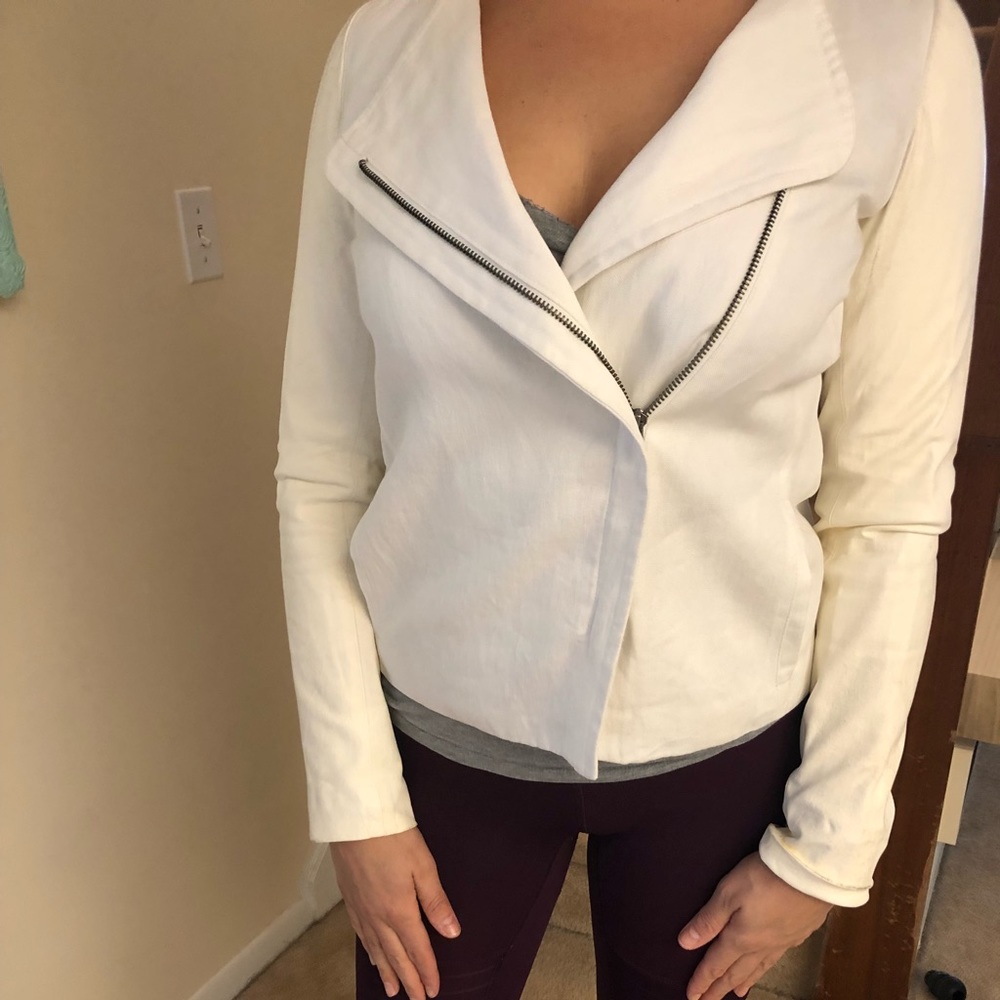 Vince White Leather Sleeve Jacket